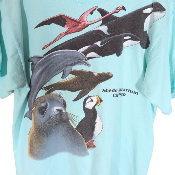Vintage SHEDD AQUARIUM Chicago All Over Marine Animal Print Sz L Nature Science - Picture 3 of 8
